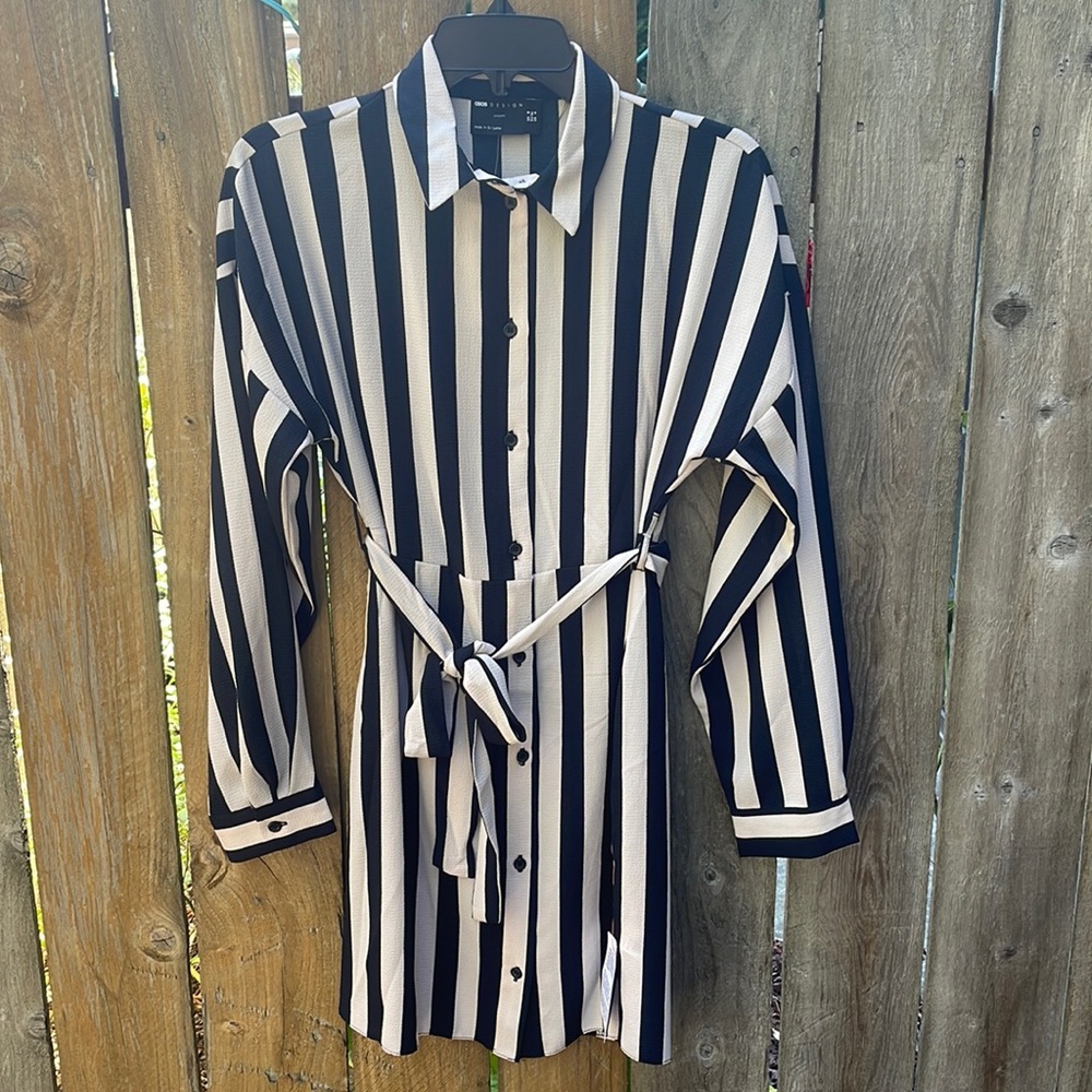 NWT ASOS DESIGN button through belted mini shirt dress in stripe